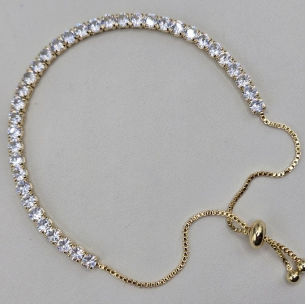 Swarovski Crystal Elements Gold Slide Bracelet Round Clear Crystals Prom Casual - Picture 7 of 7